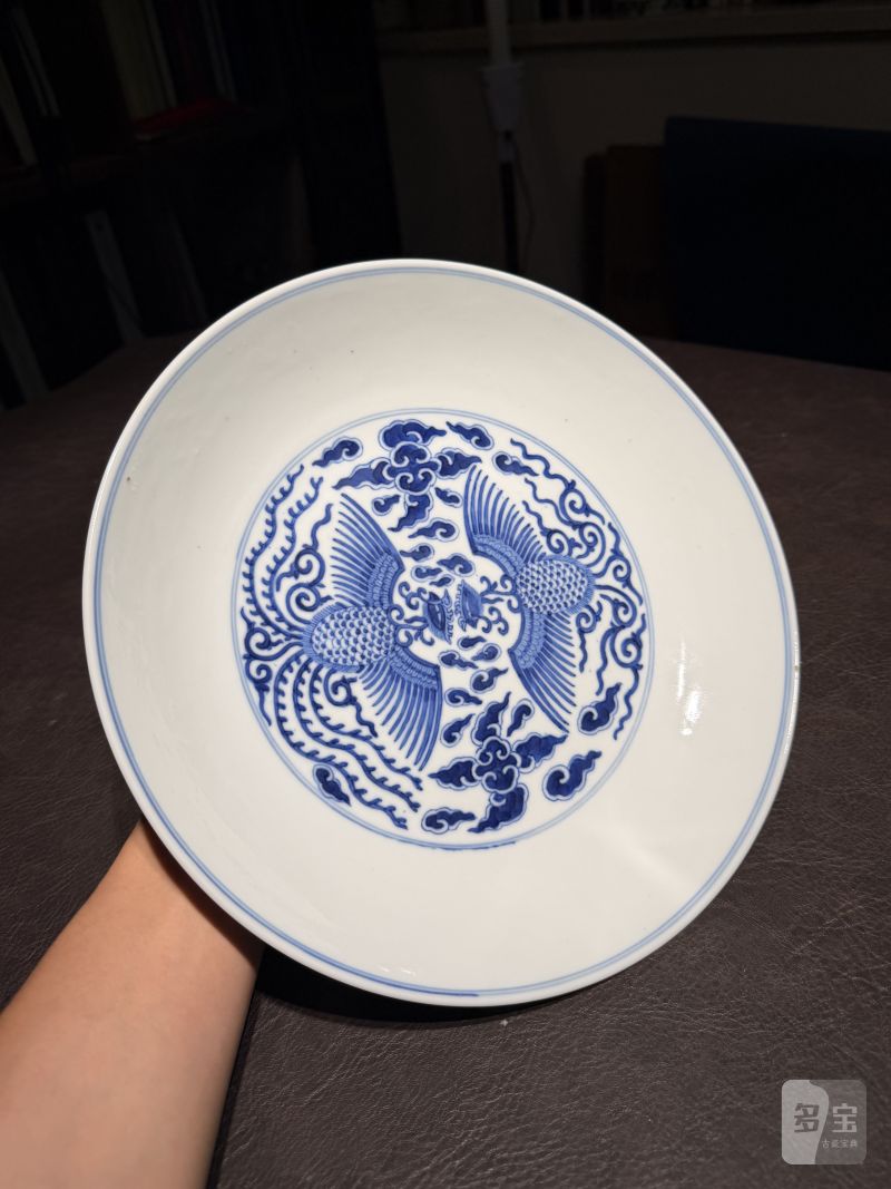 清同治 青花云凤纹盘 - 图6